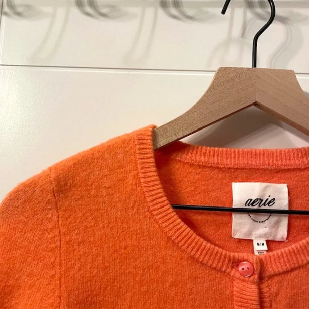Aerie Campus Cool Plush Cardigan Button Front Size Medium Peach Coral